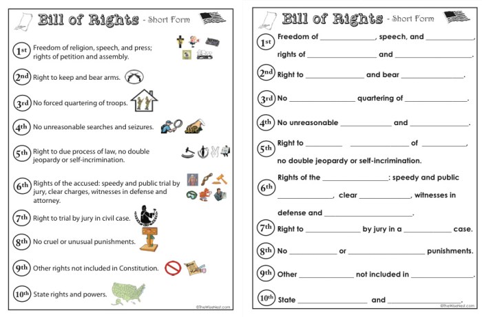 Bill of rights matching worksheet