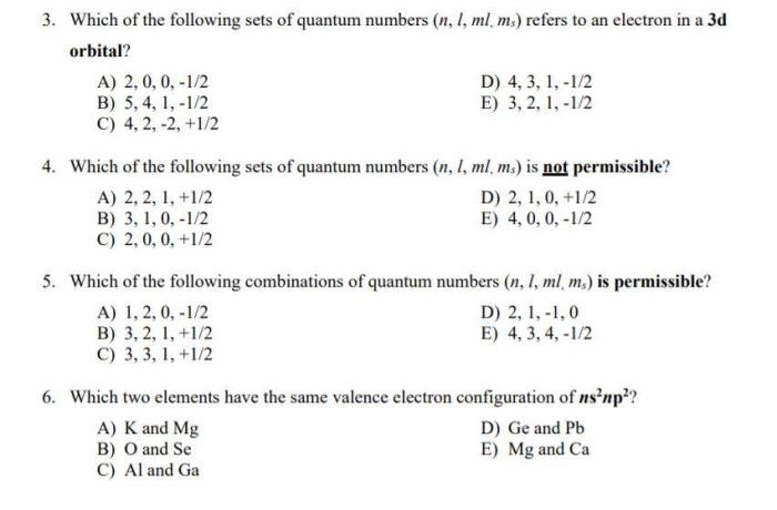 Identify the correct values for a 2p orbital